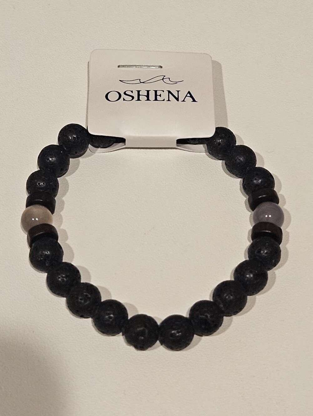 Black Lava Stone & Cloudy Quartz Beaded Aromatherapy Bracelet